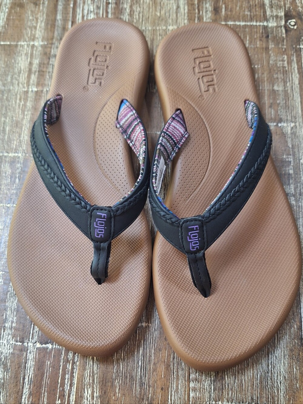 Flojos Black Flip Flop Sandals Logo Women's 7